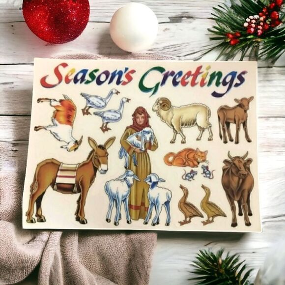 Nativity Window Decals Clings Vintage Reusable NEW Peel Stick Seasons Greetings. - Picture 3 of 5